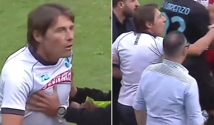 Woedende Conte bestormt veld en wil Ayoub El Kaabi te lijf gaan (video)