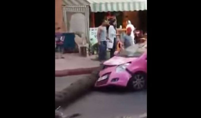 Man in Marokko hakt palmboom om en verplettert auto (video)