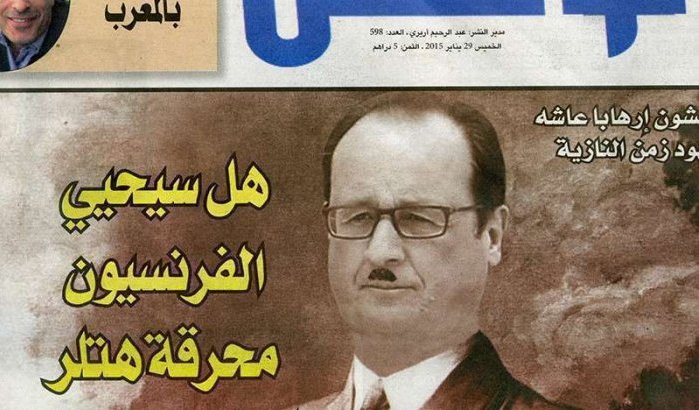 Franse President als nazi afgebeeld door Marokkaanse krant