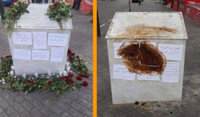 Straatnaambord Abderrahmane Youssoufi-laan met uitwerpselen besmeurd