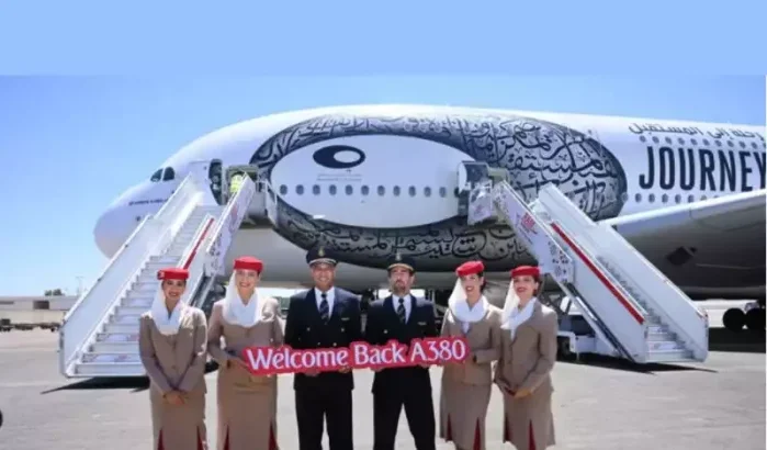 Airbus A380 van Emirates terug in Casablanca
