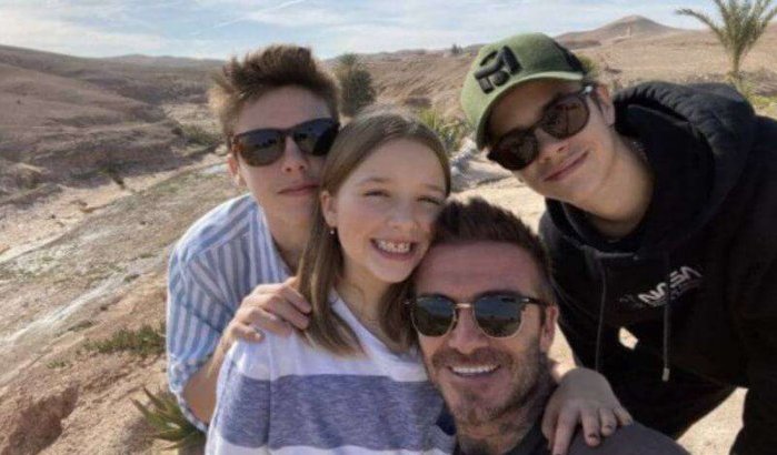 David Beckham met gezinnetje op vakantie in Marrakech