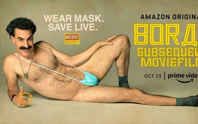 Controverse over filmposter Borat, naakt en met ring met 'Allah'