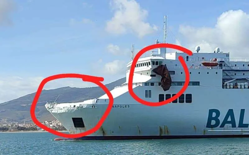 Aanvaring tussen veerboot Balearia en containerschip